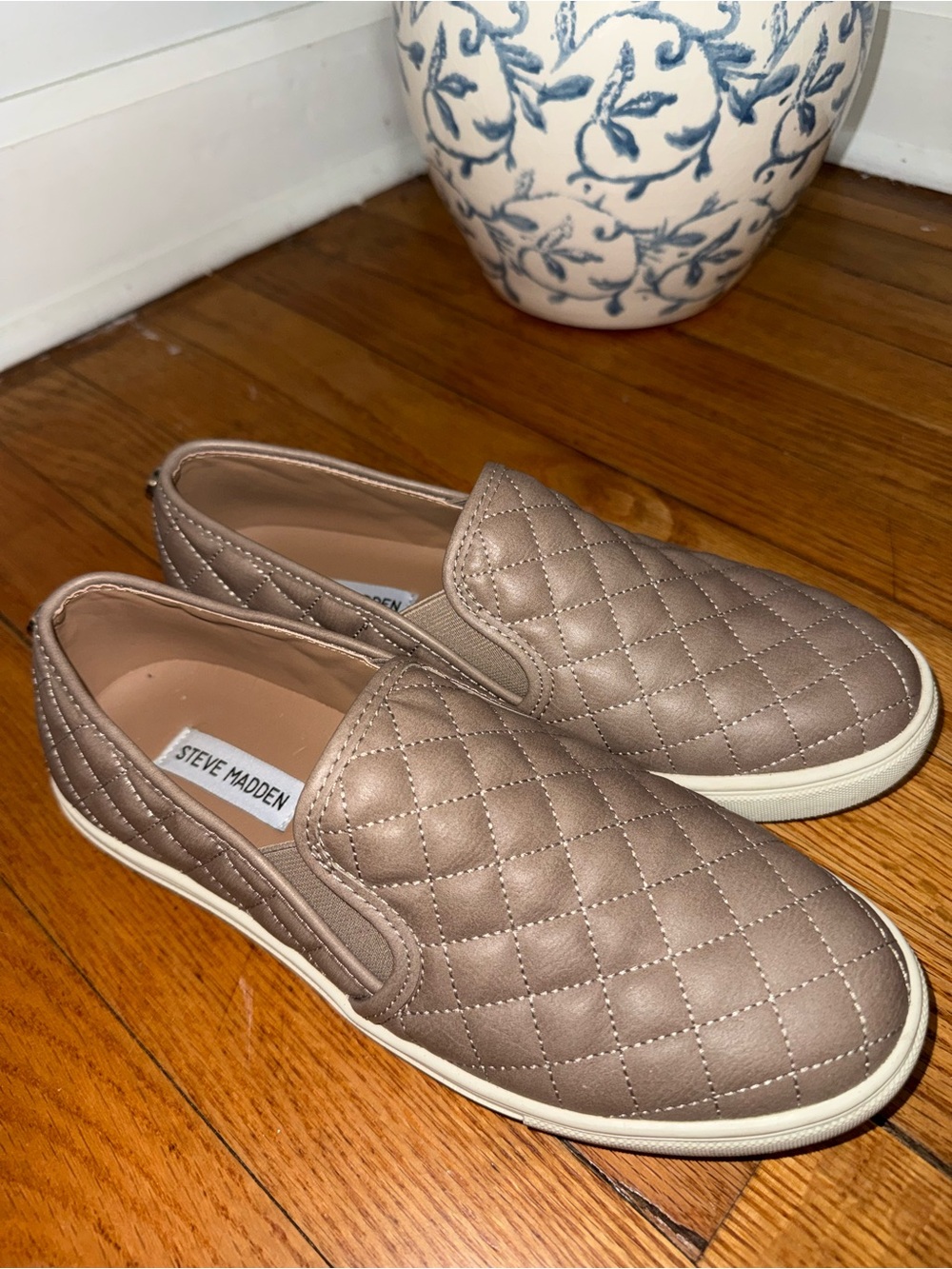 Steve Madden Quilted Slip-On Sneakers in Taupe Brown